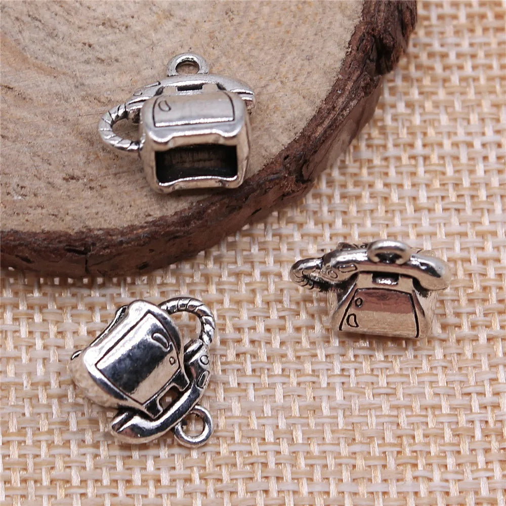 13x13x8mm 2.5g Multicolor Zinc Alloy 3D Telephone Charm Pendant for DIY Bracelet Necklace Jewelry Making