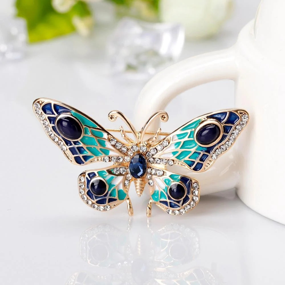 Elegant Colorful Enamel Butterfly Brooch With Rhinestone Zircon Wings, Luxury Lapel Pin Suit Accessory Gift
