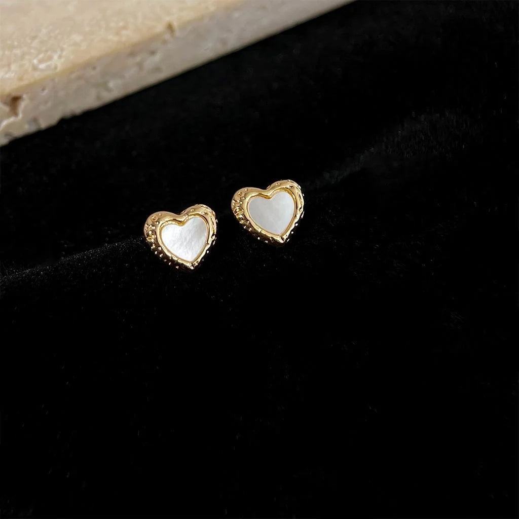 14K Gold Plated Copper Heart Shell Stud Earrings Simple Sweet Versatile Daily Jewelry