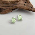 Fresh Grass Green Zircon Micro Pave Eco Copper Liquid Metal Irregular Geometric Stud Earrings