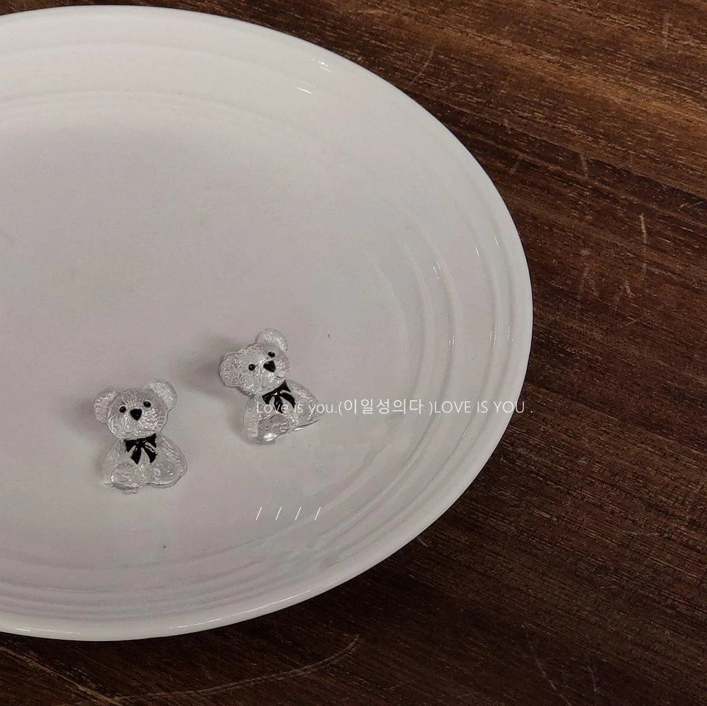 Cute Lolita Transparent Resin Bear Stud Earrings With Silver Plated Pins