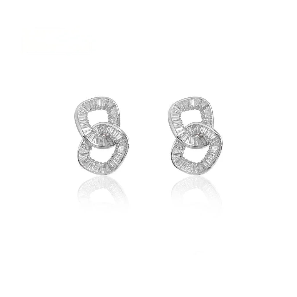 Premium 18K Gold Plated Copper Double Ring Geometric Hollow Round Stud Earrings