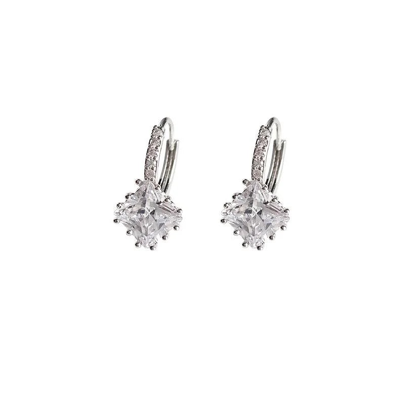 Copper Zircon Micro Pave Square Geometric Drop Earrings For Women, Minimalist Luxury Style