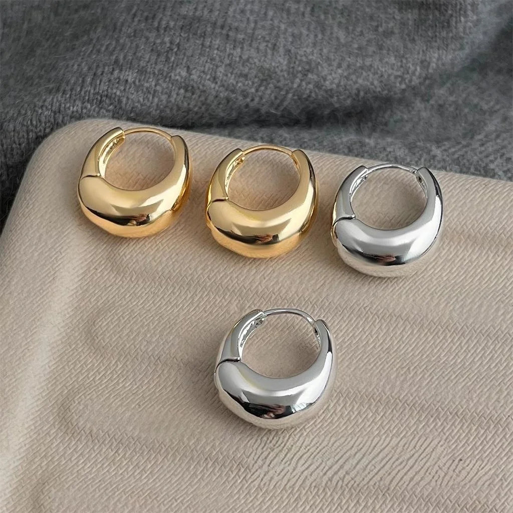 High-End Glossy Copper Teardrop Ring Drop Earrings Minimalist Geometric Metal Style