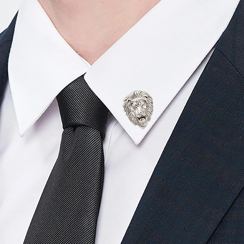 Luxury Copper Zircon Enamel Lion Tiger Wolf Head Brooch Hip Hop Lapel Pin Suit Accessory Gift