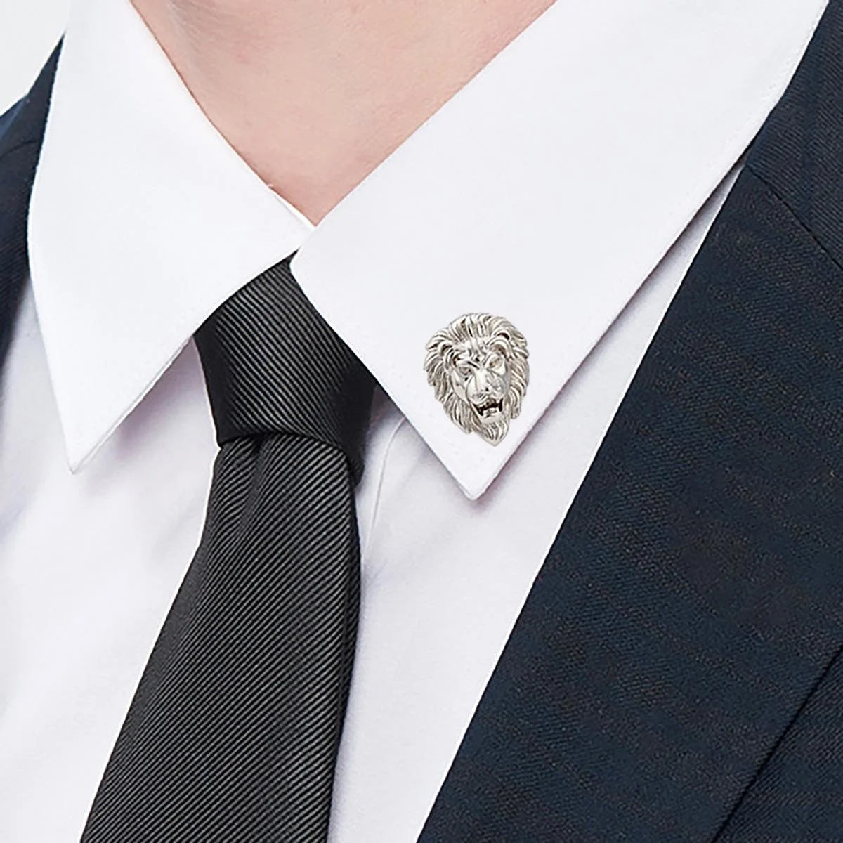 Luxury Copper Zircon Enamel Lion Tiger Wolf Head Brooch Hip Hop Lapel Pin Suit Accessory Gift