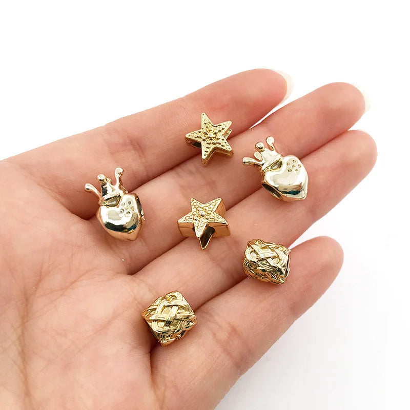 UV Gold Zinc Alloy Star Heart Crown large hole loose beads for DIY bracelets necklaces