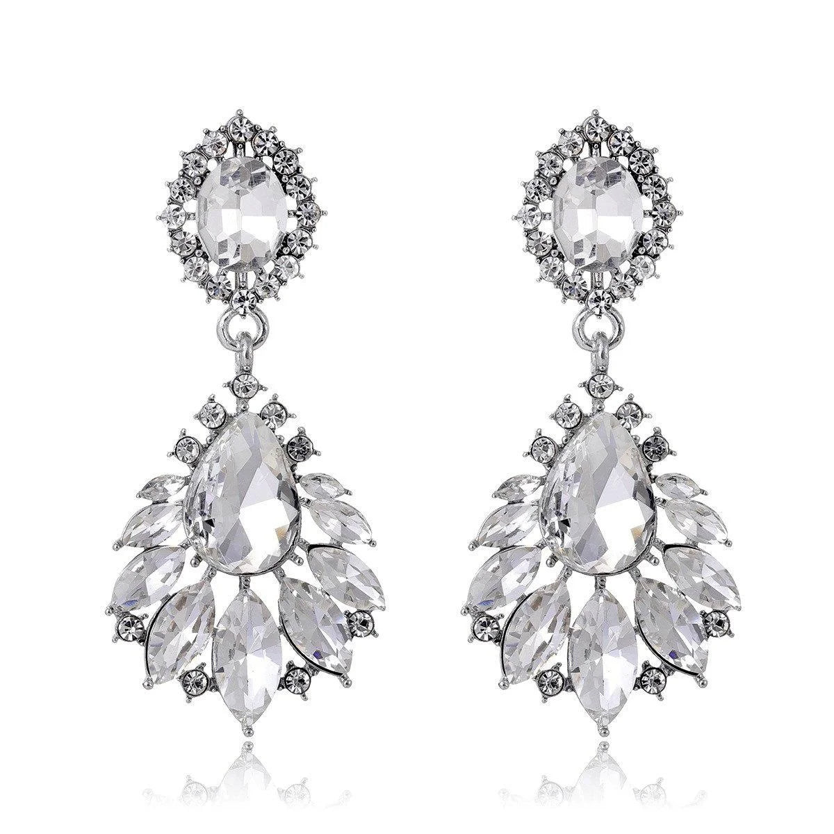 Luxury Teardrop Crystal Rhinestone Earrings For Women Elegant Bridal Wedding Party Banquet Jewelry