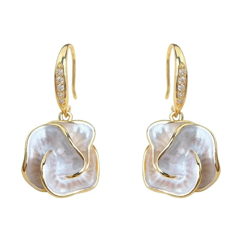 Elegant Handmade Thin Coated Copper Flower Drop Earrings For Women