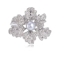Elegant Rhinestone Flower Brooch With Faux Pearl Center, Silver Rose Corsage Lapel Pin Suit Accessory