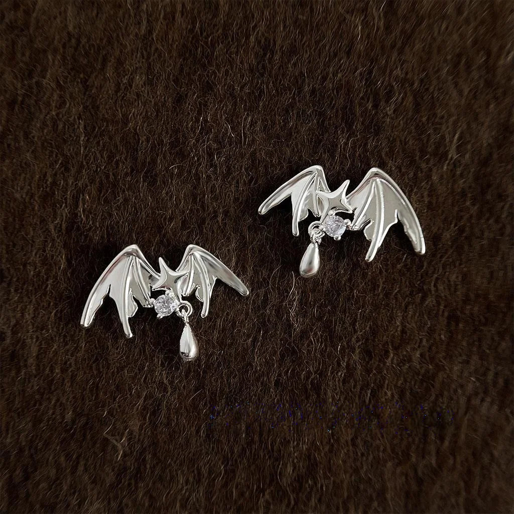 Silver Plated Copper Zircon Angel Wing Star Teardrop Stud Earrings For Women