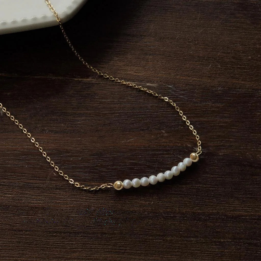 14K Gold Plated Freshwater Pearl Geometric Round Pendant Necklace For Women Korean Minimalist Style