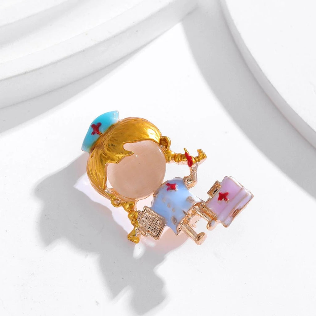 Cute Enamel Female Doctor Nurse Brooch Alloy Cartoon Medical Lapel Pin Corsage For Coat Suit Gift