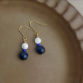 Natural Stone Geometric Round Drop Earrings Handmade Chinese Style Vintage Ethnic Jewelry