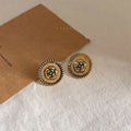 Antique Metal Flower Round Stud Earrings French Vintage Minimalist Jewelry