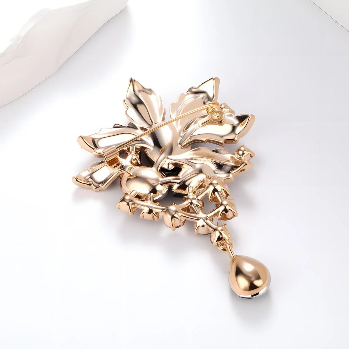 Vintage Crystal Flower Brooch With Teardrop Pendant, Rhinestone Leaf Lapel Pin Luxury Suit Accessory Gift