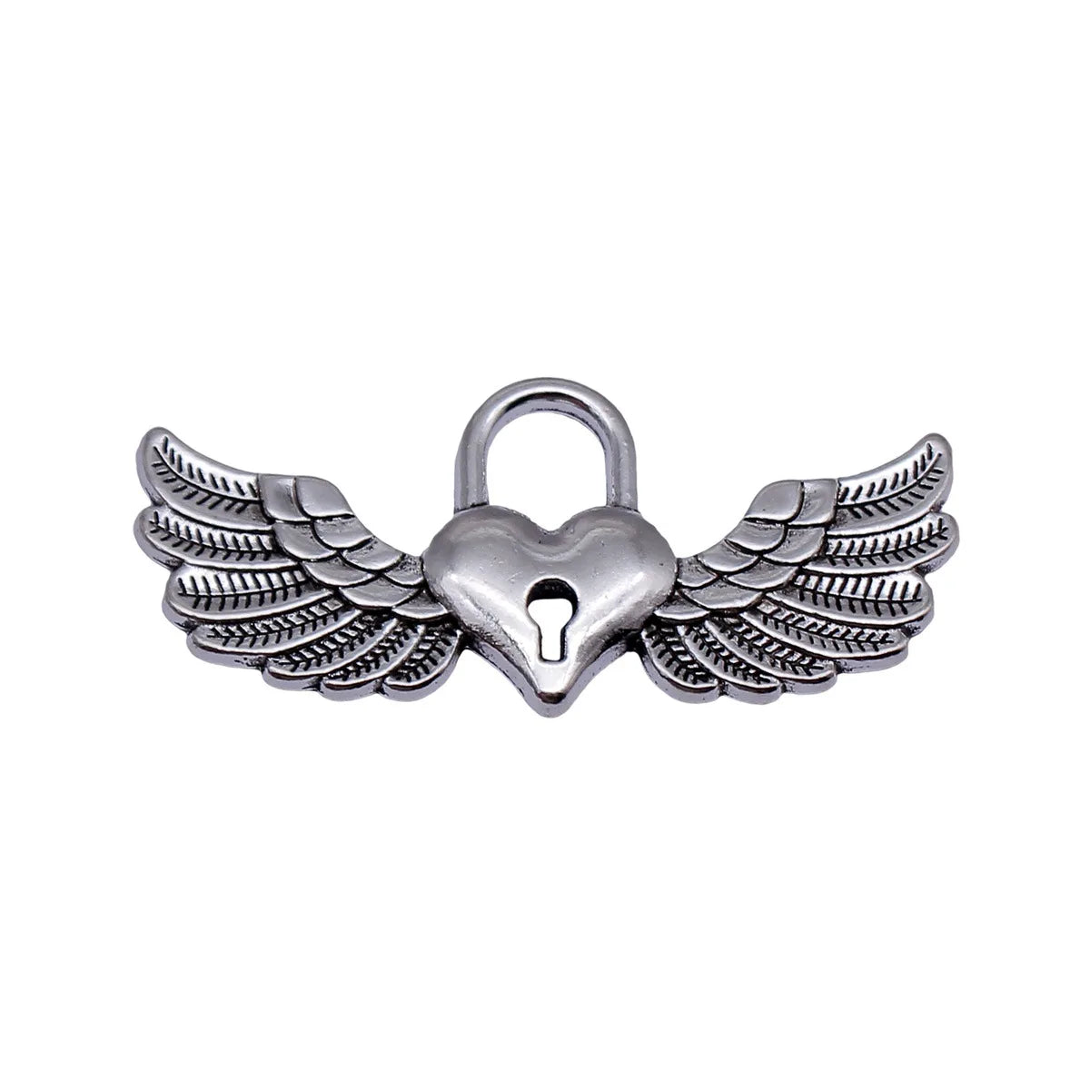 45x20mm 4.8g Antique Silver Zinc Alloy Wing Heart Lock Charm Pendant for DIY Necklace Making