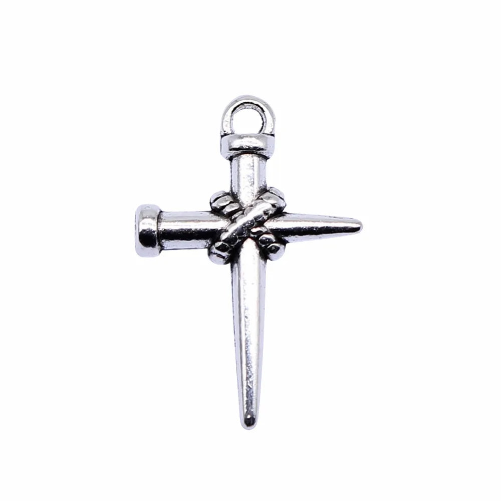 22x16mm 1.3g Antique Silver Zinc Alloy Nail Cross Charm Pendant for DIY Necklace Bracelet Making