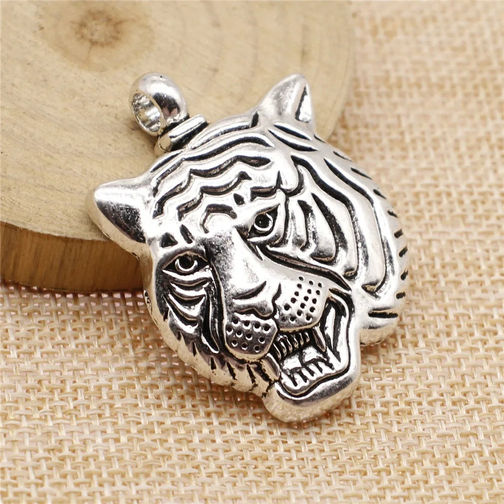45x34mm 11g Multicolor Zinc Alloy Tiger Head Charm Pendant for DIY Animal Theme Jewelry Making