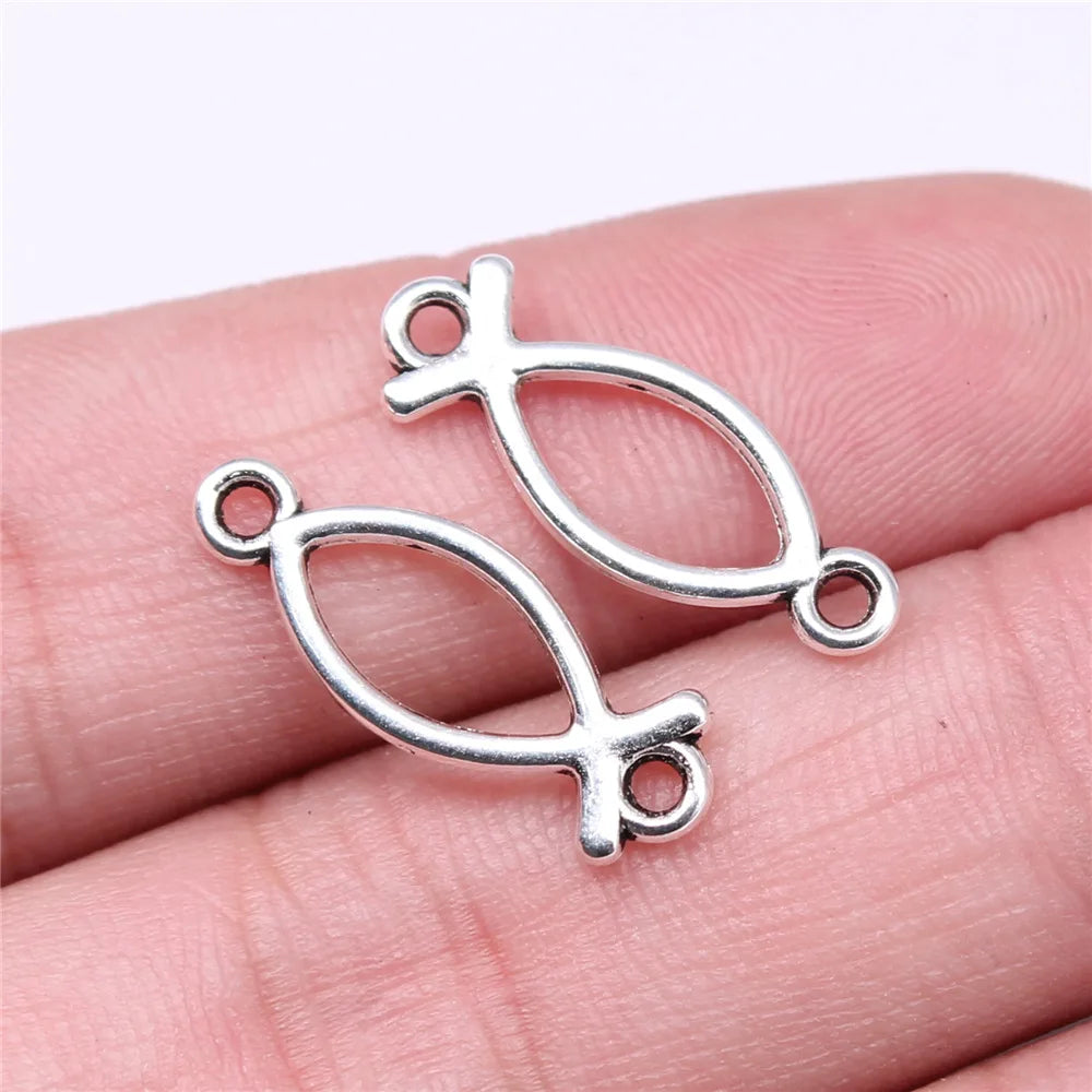 21x8mm 0.55g Antique Silver Zinc Alloy Fish Connector Charm Pendant for Bracelet Jewelry Making