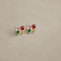 Cute Colorful Zircon Butterfly Stud Earrings 14K Plated Copper Sweet Fresh Jewelry