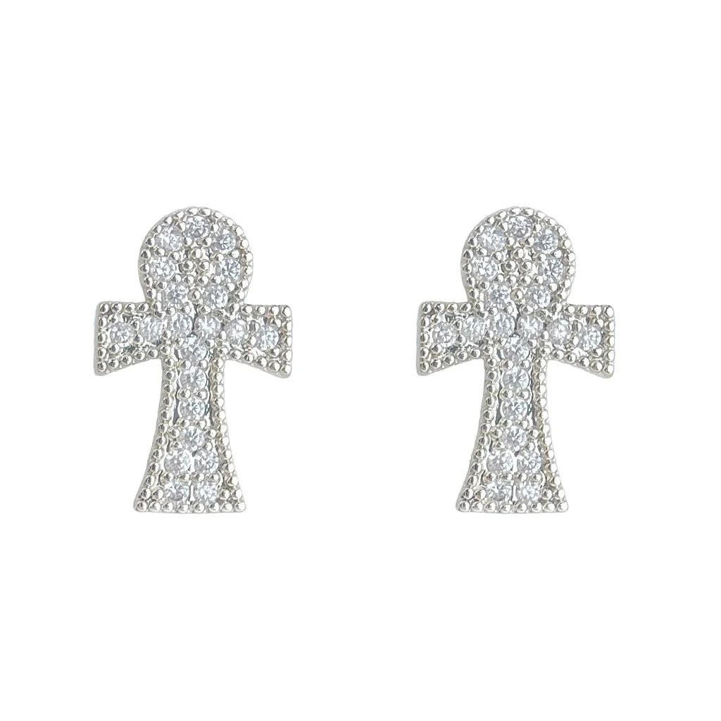 Micro Pave Zircon Cross Stud Earrings Copper Minimalist Niche Geometric Jewelry