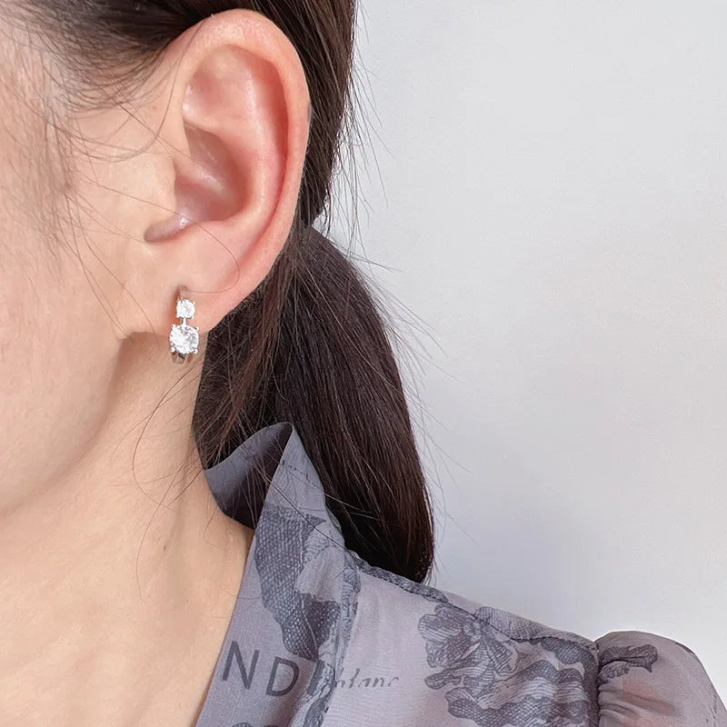 Elegant Zircon Hoop Ear Cuff Stud & Clip On No Piercing Silver Tone Minimalist Circle Earrings