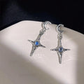 Sweet Cool Silver Tone Copper Hexagram Star Moon Long Stud Earrings For Women