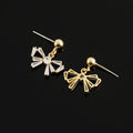 Elegant Zircon Bowknot Dangle Stud & Clip On No Piercing Gold Alloy Sweet Forest Style Earrings