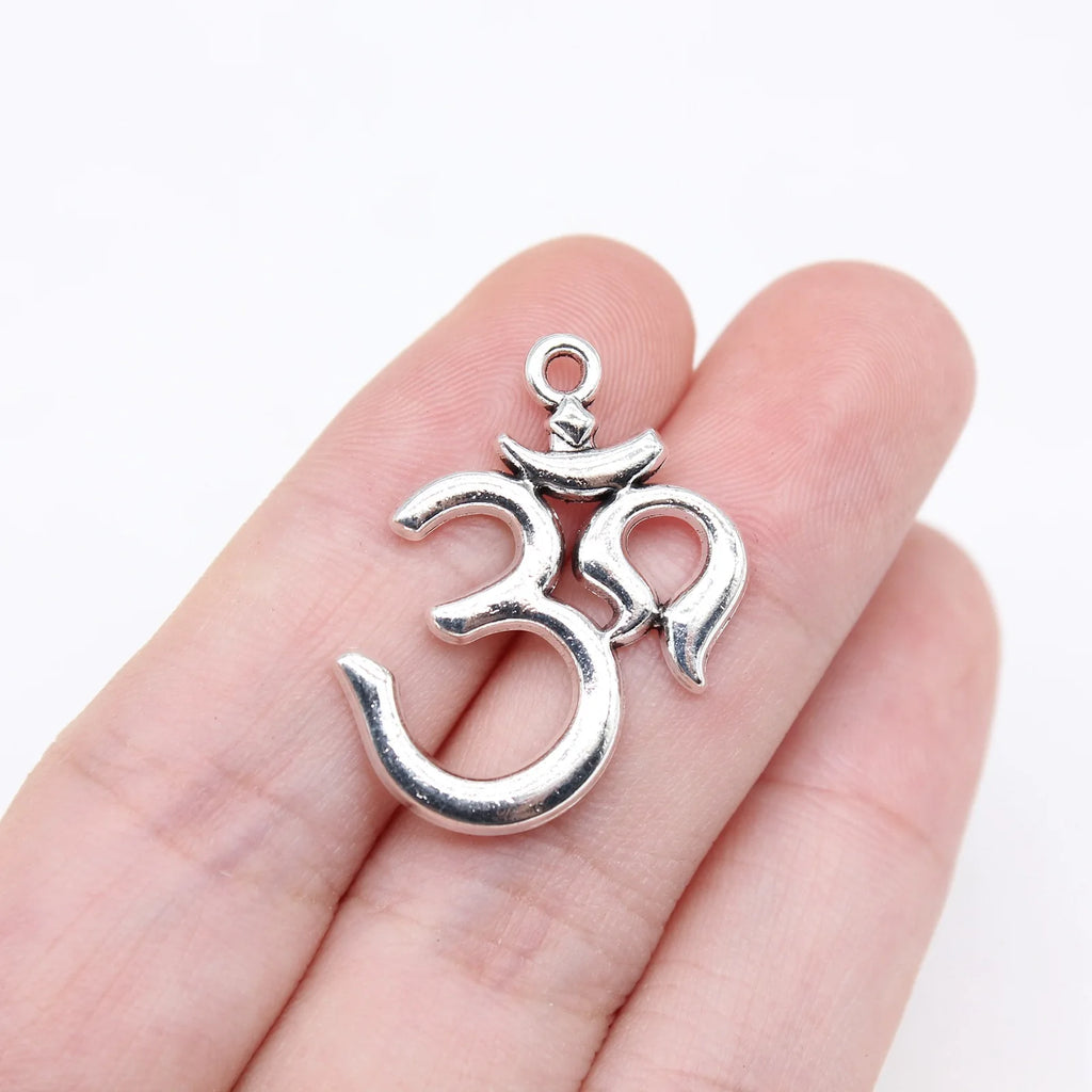 27x23mm 2.2g Antique Silver Zinc Alloy Yoga OM Symbol Charm Pendant for DIY Necklace Jewelry Making