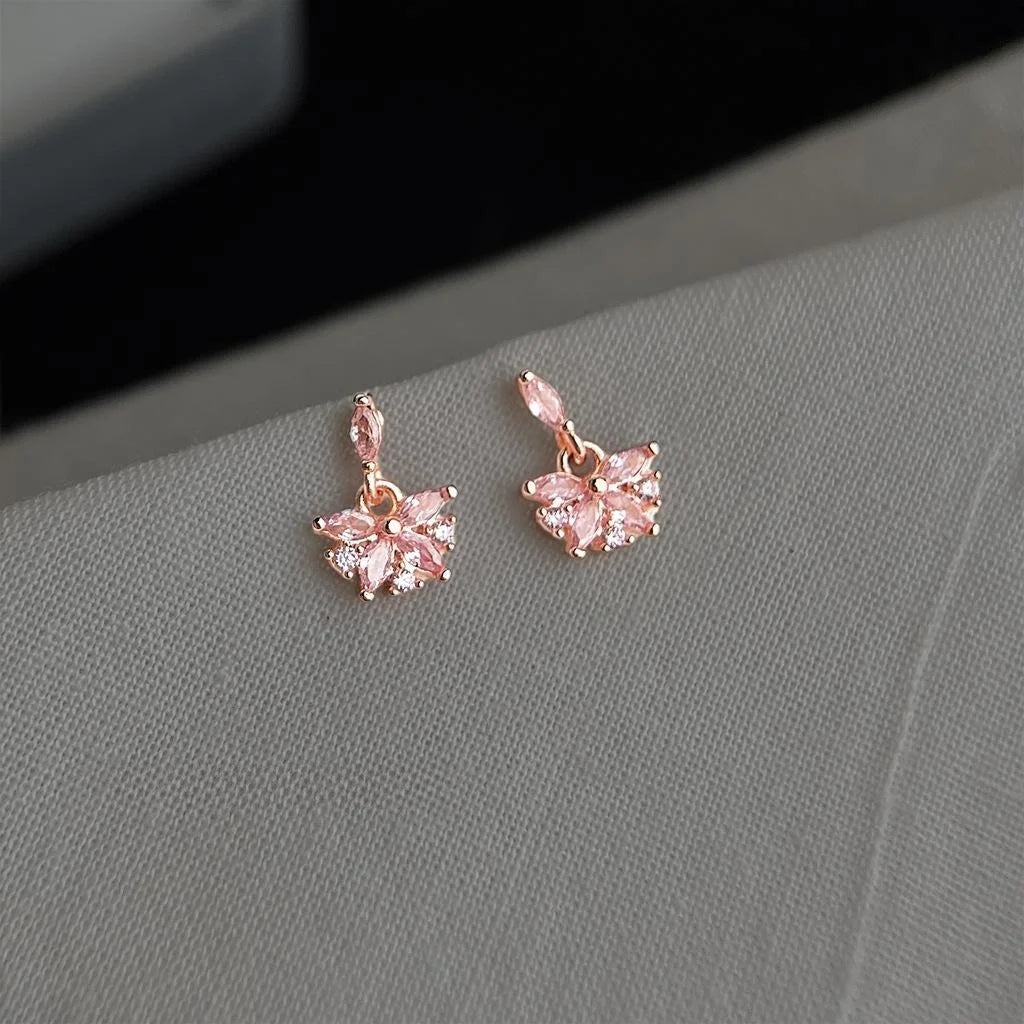 Eco-Friendly Copper Zircon Flower Stud Earrings Fresh Sweet Minimalist Student Jewelry