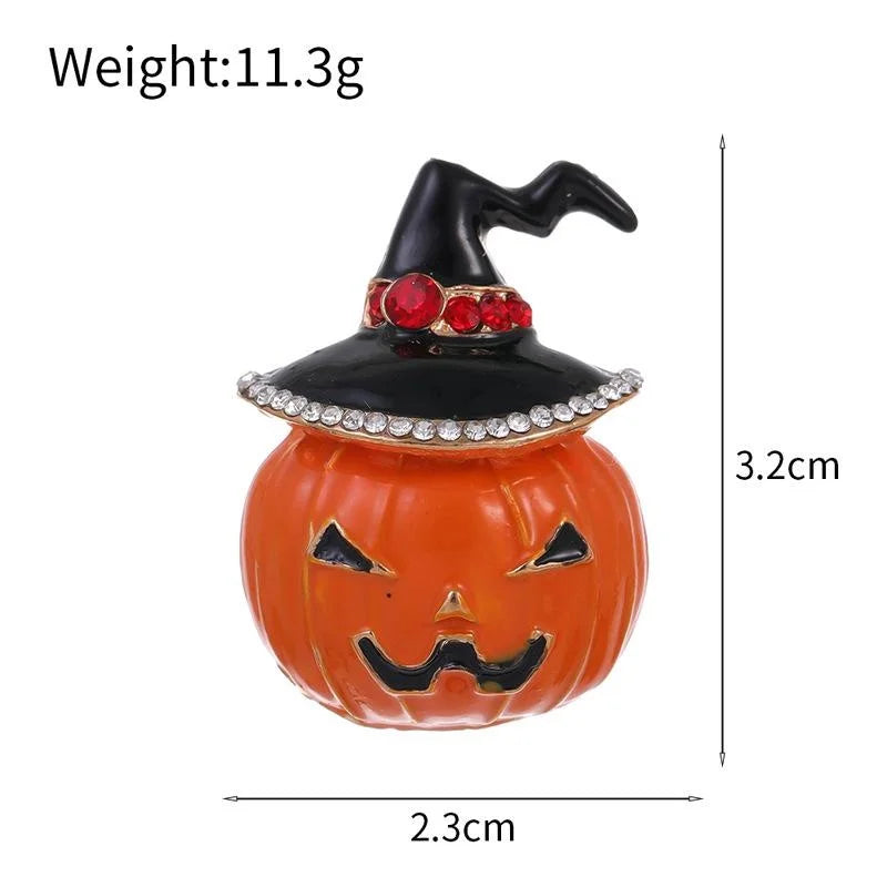 Cute Halloween Enamel Pumpkin Witch Hat Brooch With Rhinestones Alloy Lapel Pin Corsage Gift Accessory