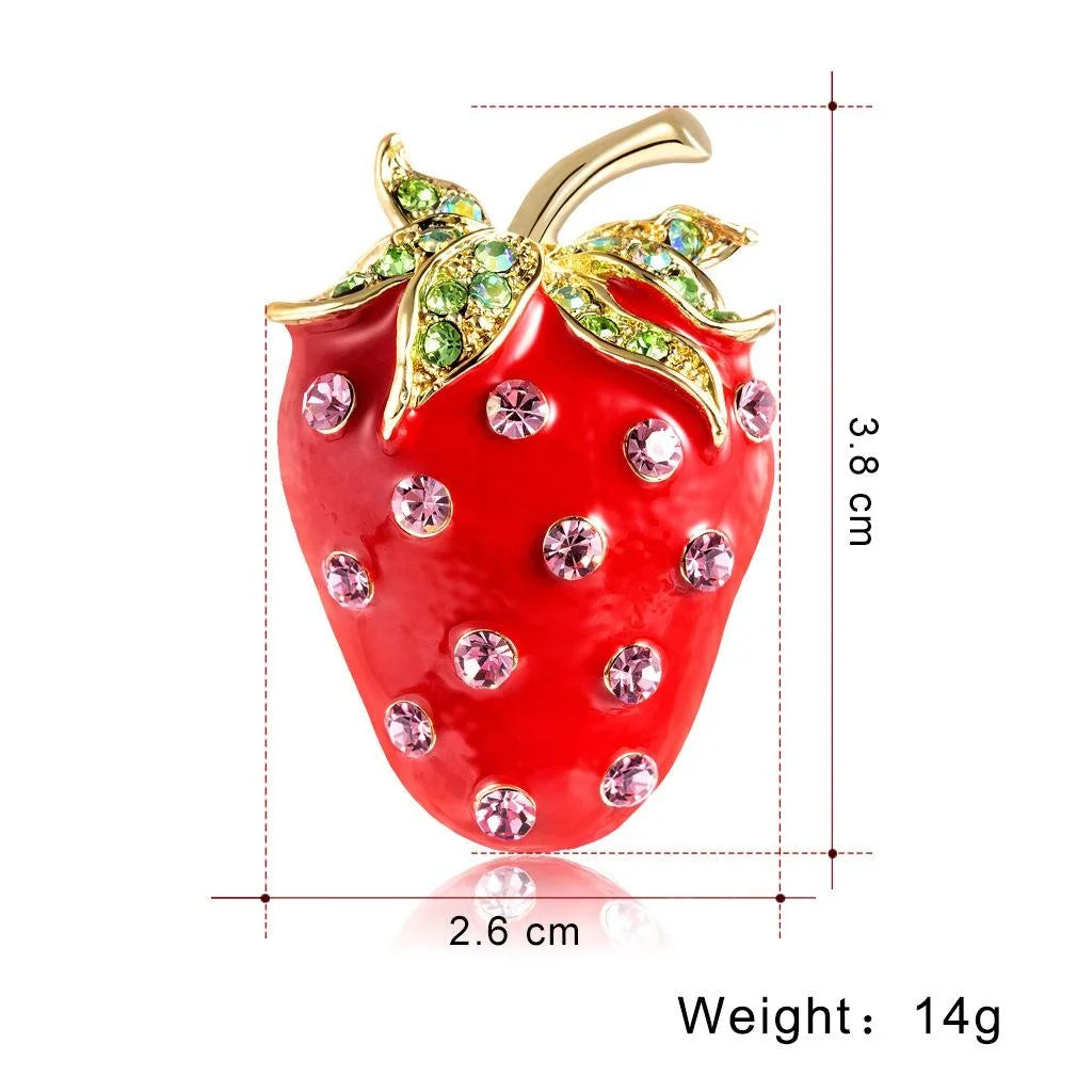 Cute Strawberry Enamel Rhinestone Alloy Brooch, Luxury Fruit Lapel Pin Corsage For Suits And Gifts