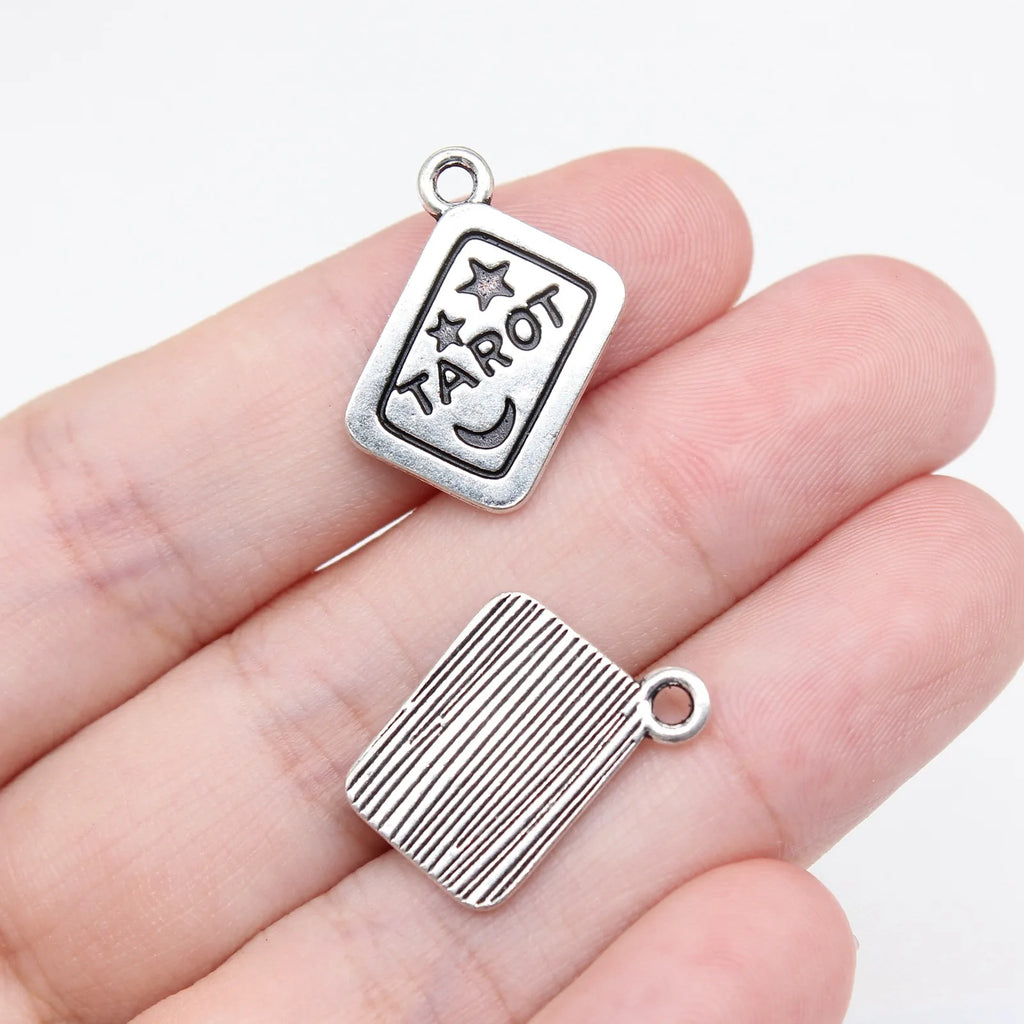 21x18mm 1.2g Antique Silver Tone Zinc Alloy Tarot Card Charm Pendant for DIY Gothic Jewelry Making