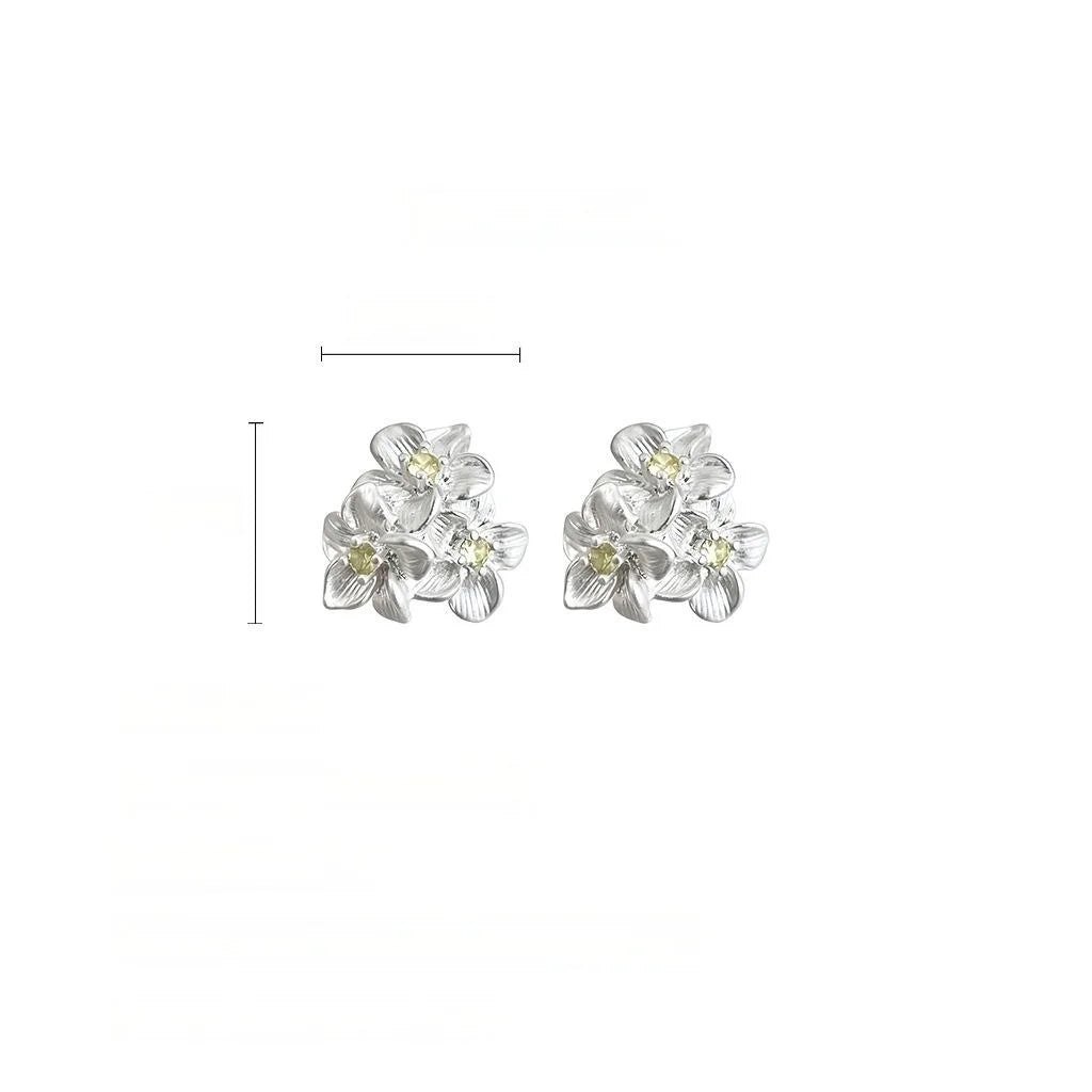 Matte White Jasmine Flower Copper Zircon Stud Earrings Fresh Sweet Minimalist Daily Jewelry