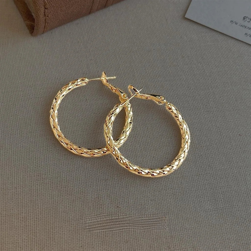 14K Plated Eco Copper Braided Geometric Round Hoop Earrings for Women High End Fashion Jewelry