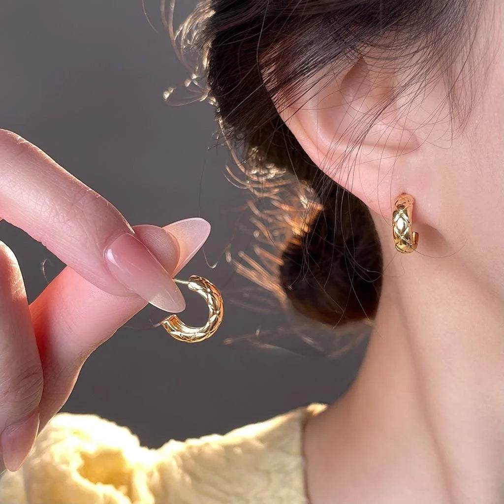 14K Plated Metal Geometric Ring Drop Earrings, Minimalist Luxury Office Jewelry