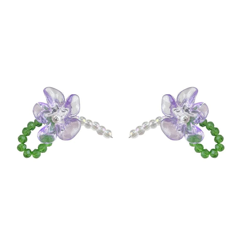 Sweet Purple Transparent Resin Flower Drop Earrings Handmade Summer Vacation Style