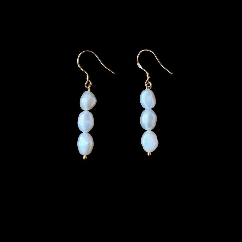 14K Gold Plated Baroque Freshwater Pearl Drop Earrings For Women Vintage Palace Style Geometric Design