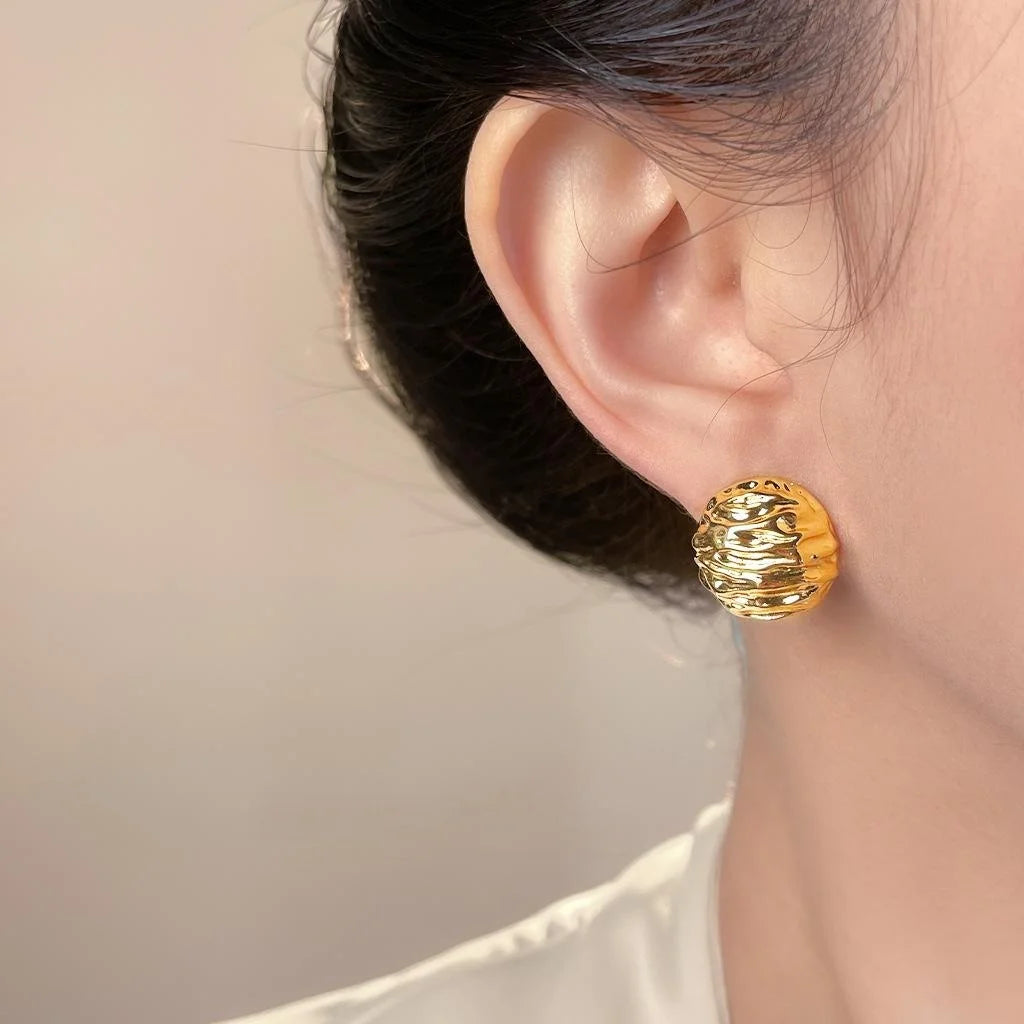 Old Money Style Walnut Texture Geometric Round Oval Stud Earrings For Women