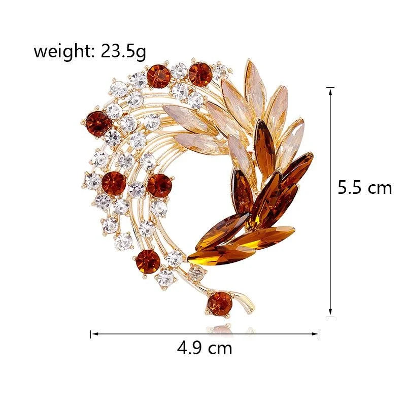 Luxury Blue Crystal Feather Flower Brooch With Rhinestones, Elegant Women's Lapel Pin Suit Accessory Gift
