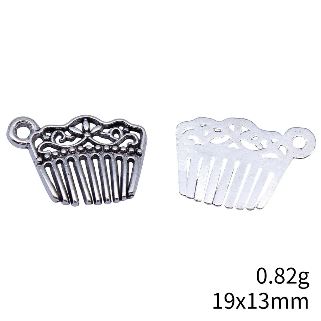 19x13mm 0.82g Antique Silver Zinc Alloy Comb Charm Pendant for Necklace Earring Bracelet DIY