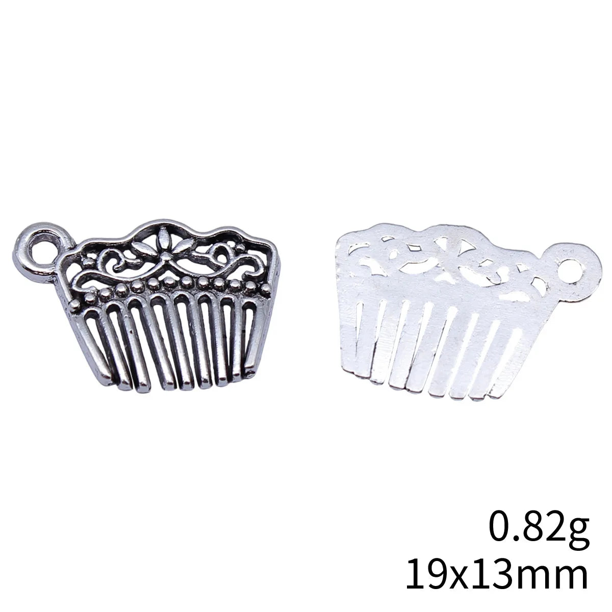 19x13mm 0.82g Antique Silver Zinc Alloy Comb Charm Pendant for Necklace Earring Bracelet DIY