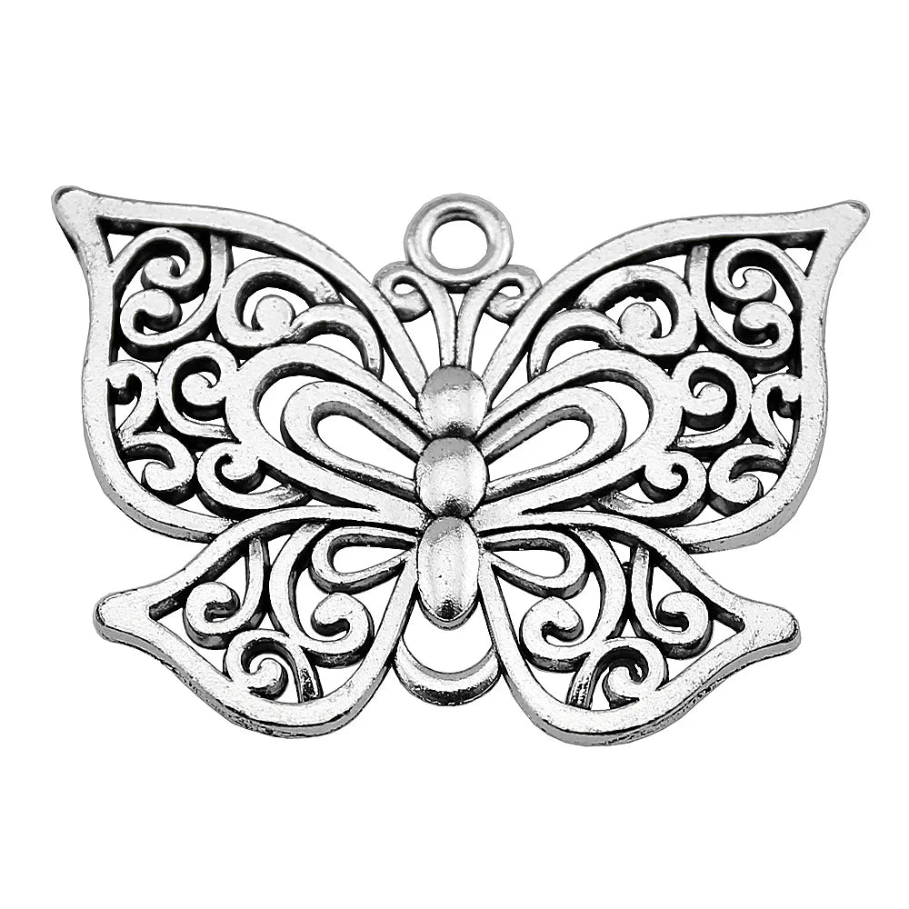 35x50mm 9.6g Antique Silver Zinc Alloy Butterfly Charm Pendant for DIY Necklace Bracelet Making