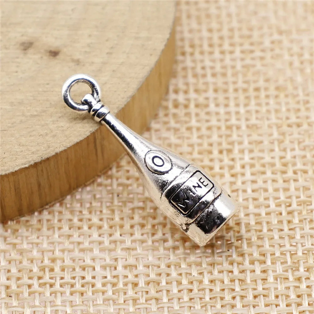 8x27mm 2.5g Antique Silver Zinc Alloy 3D Wine Bottle Charm Pendant for DIY Bracelet Necklace Making