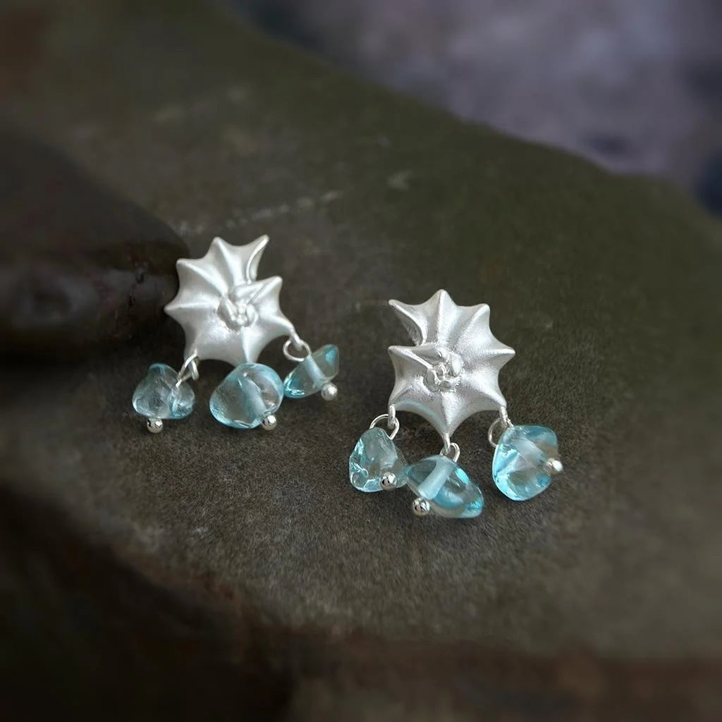 Aquamarine Blue Ocean Conch Shell Glass Crystal Drop Earrings Copper Silver Plated Fresh Designer Jewelry