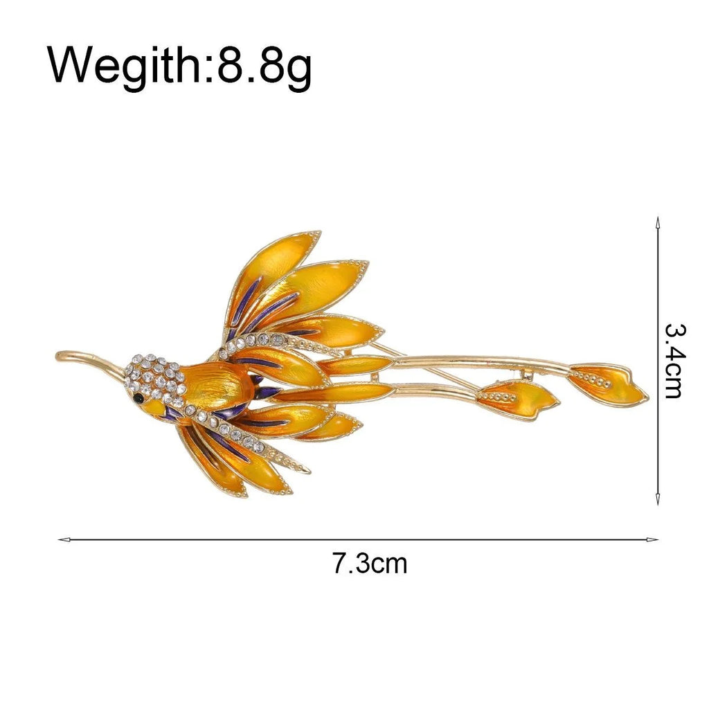 Elegant Enamel Flying Bird Brooch With Rhinestone Accents, Luxury Lapel Pin Corsage Suit Accessory Gift