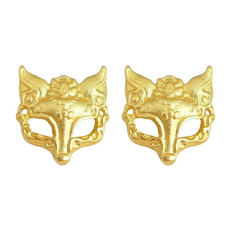 Gilded Copper Fox Stud Earrings Sandblasted Premium Fashion Jewelry