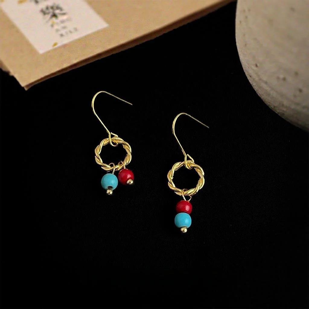 Handmade New Chinese Copper Geometric Round Asymmetric Drop Earrings Minimalist Commuter Jewelry