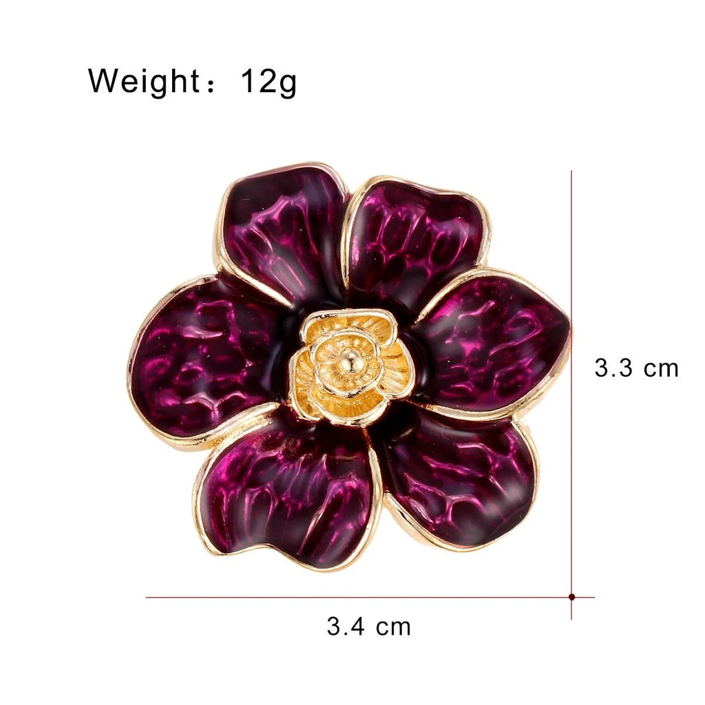 Elegant French Style Enamel Camellia Flower Brooch, Gold Tone Alloy Lapel Pin Corsage Suit Accessory Gift